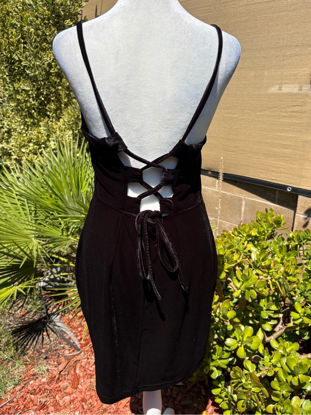 Black Velvet Bodycon Dress Lace Up Open Back Party Dress Size Large